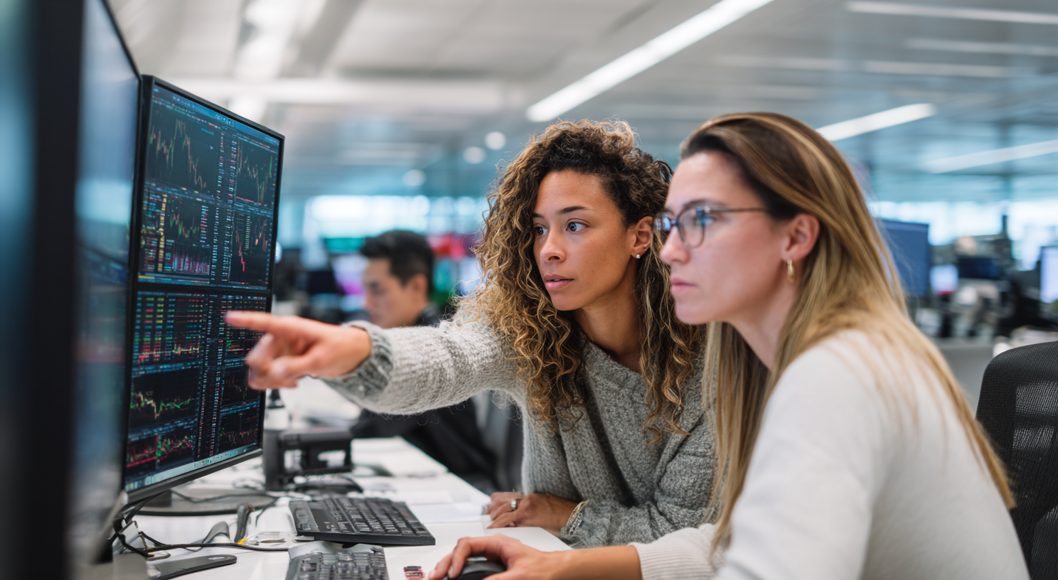 two people working at computer