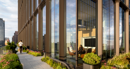 people on terrace at hudson yards office
