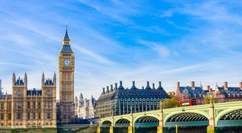 Westminster Bridge, Houses of Parliament and Thames river, UK