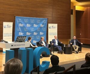 Panel in front of audience